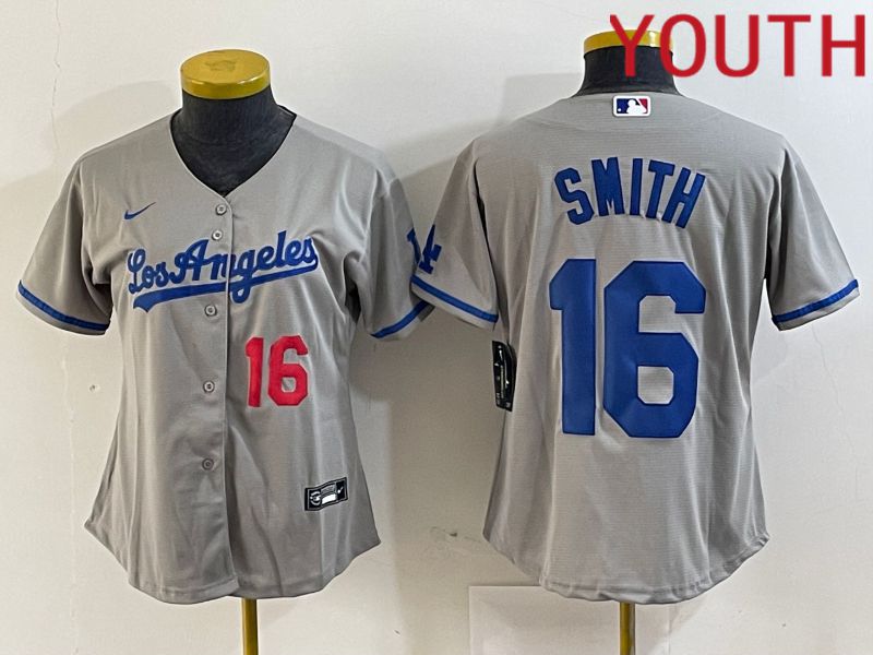 Youth Los Angeles Dodgers #16 Smith Grey Game Nike 2024 MLB Jersey style 2->youth mlb jersey->Youth Jersey